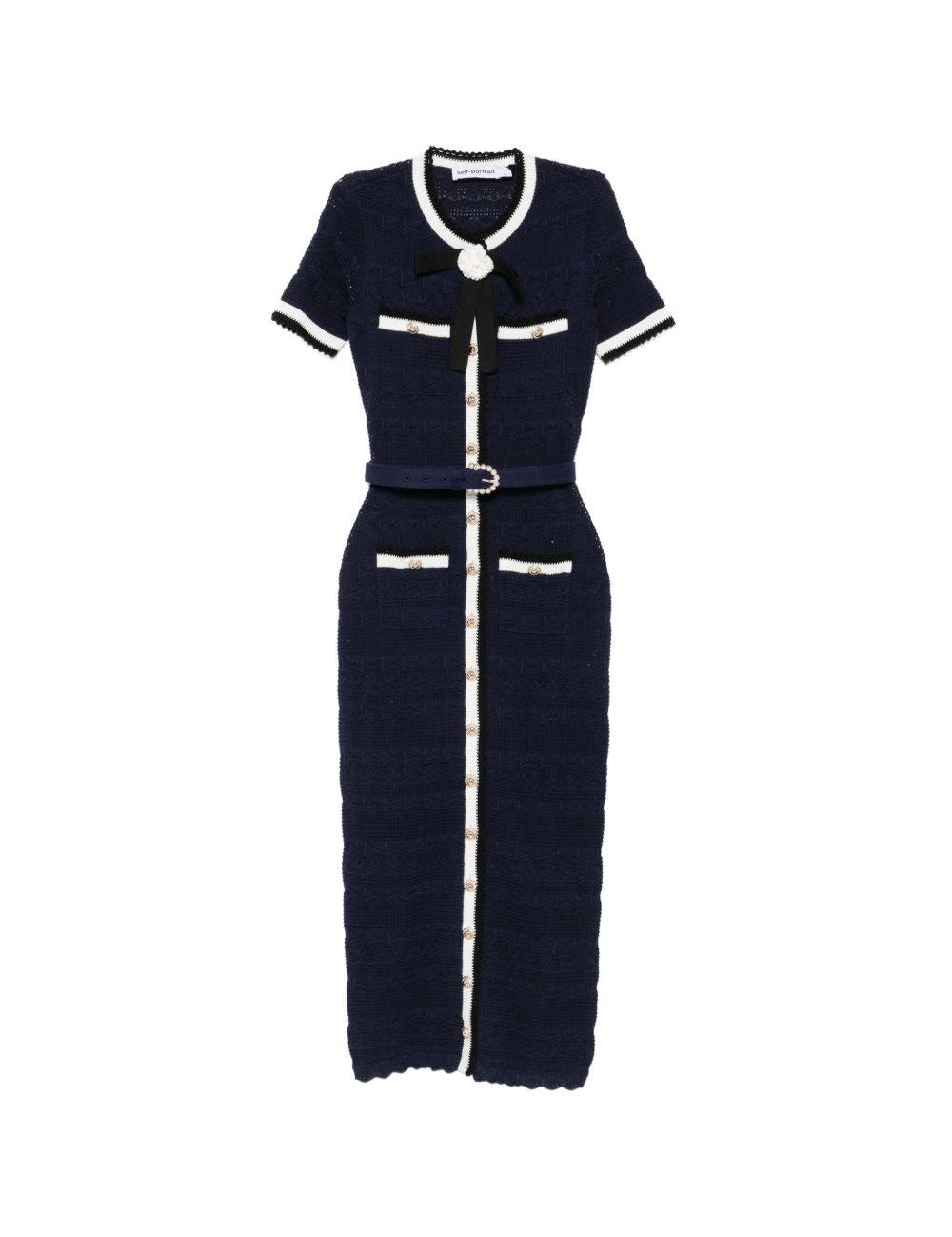 Abito midi con cintura e fiocco in blu 
