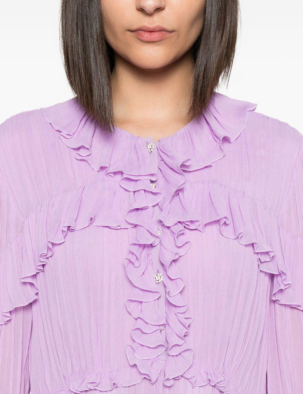 Abito midi con ruches in lilla 