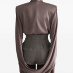 Blusa drappeggiata a collo alto in marrone Mugler - donna 