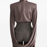 Blusa drappeggiata a collo alto in marrone Mugler - donna 