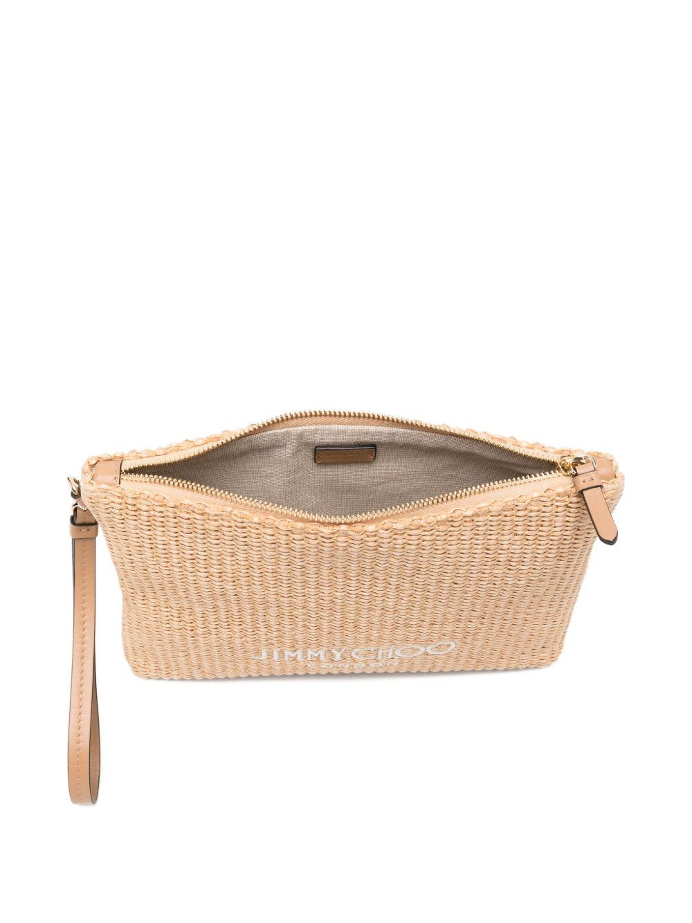 Clutch con logo stampato in rafia in beige Jimmy choo - donna 