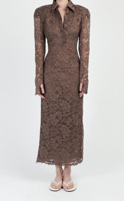 Abito in pizzo con colletto in marrone Rowen Rose - donna 