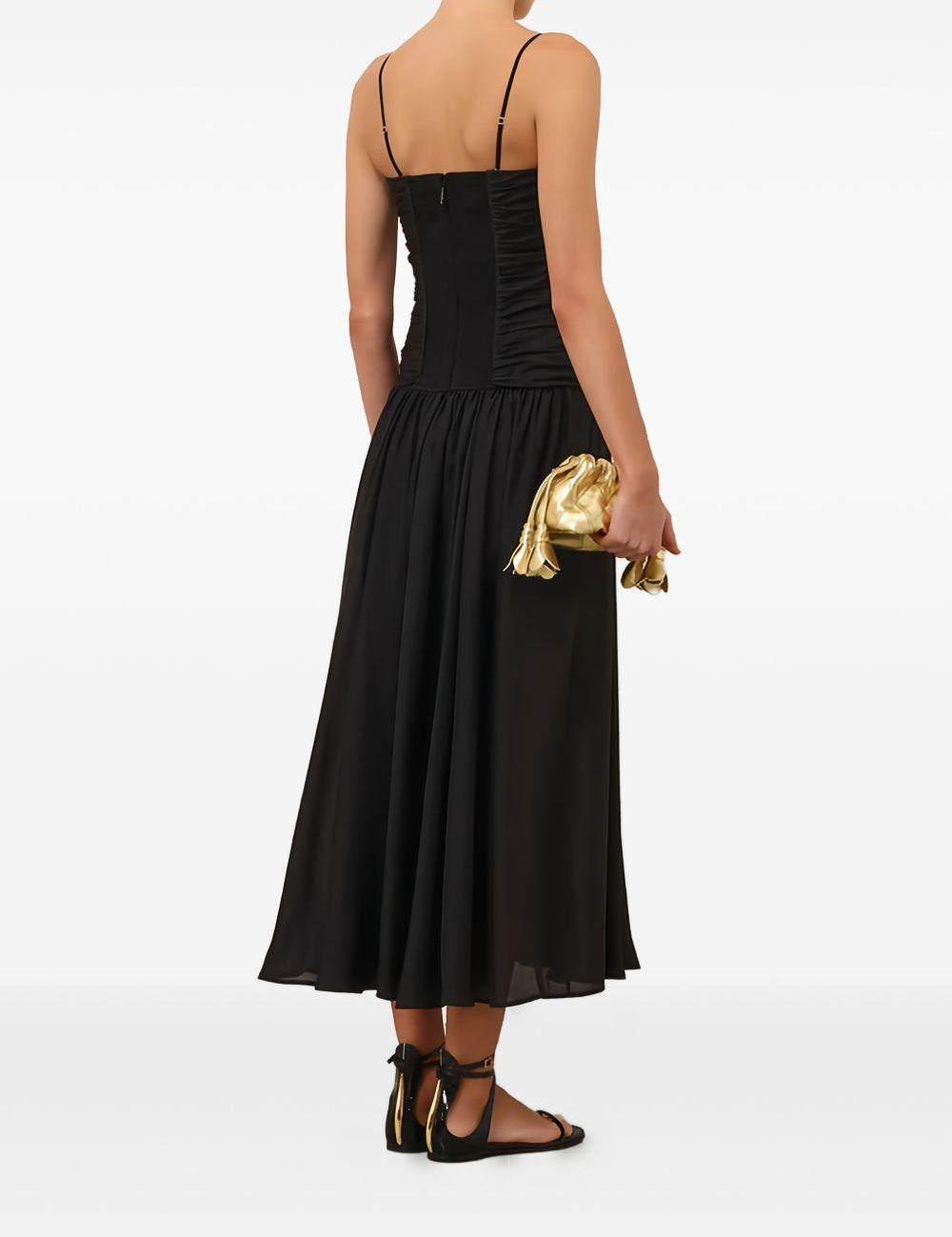 Abito midi con scollo a cuore Aster in nero 
