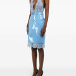 Gonna midi con dettaglio in pizzo in celeste Rowen rose - donna 