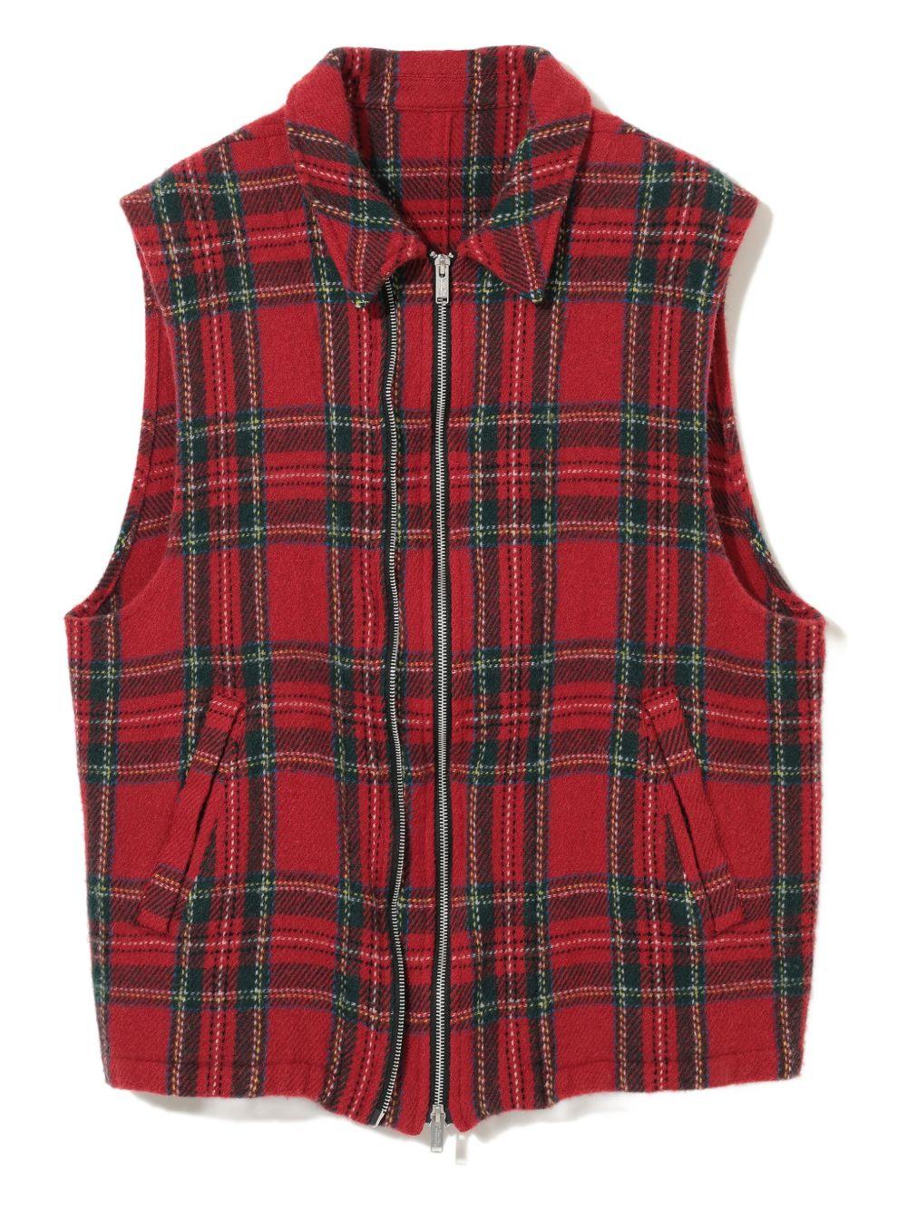 Gilet a quadri con zip in rosso Undercover - uomo 