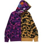 Felpa con zip intera e motivo mimetico con squalo in viola A bathing ape - uomo 