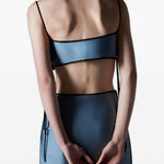 Top satinato crop con spalline in blu Temily - donna 