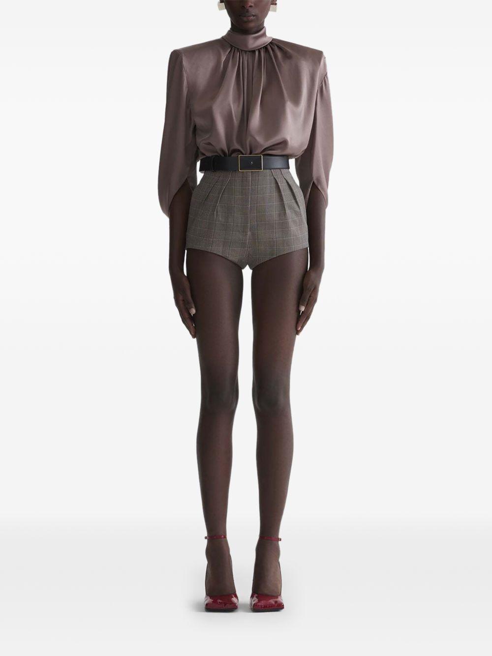 Shorts a quadri a vita alta in marrone Mugler - donna 
