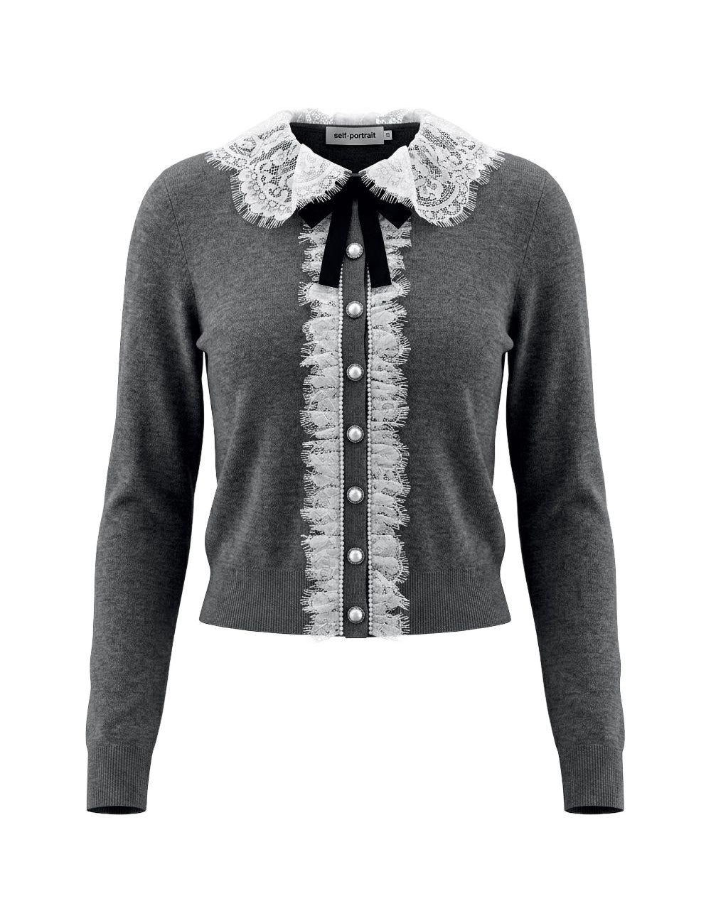 Cardigan con colletto in pizzo e dettaglio a fiocco in grigio 