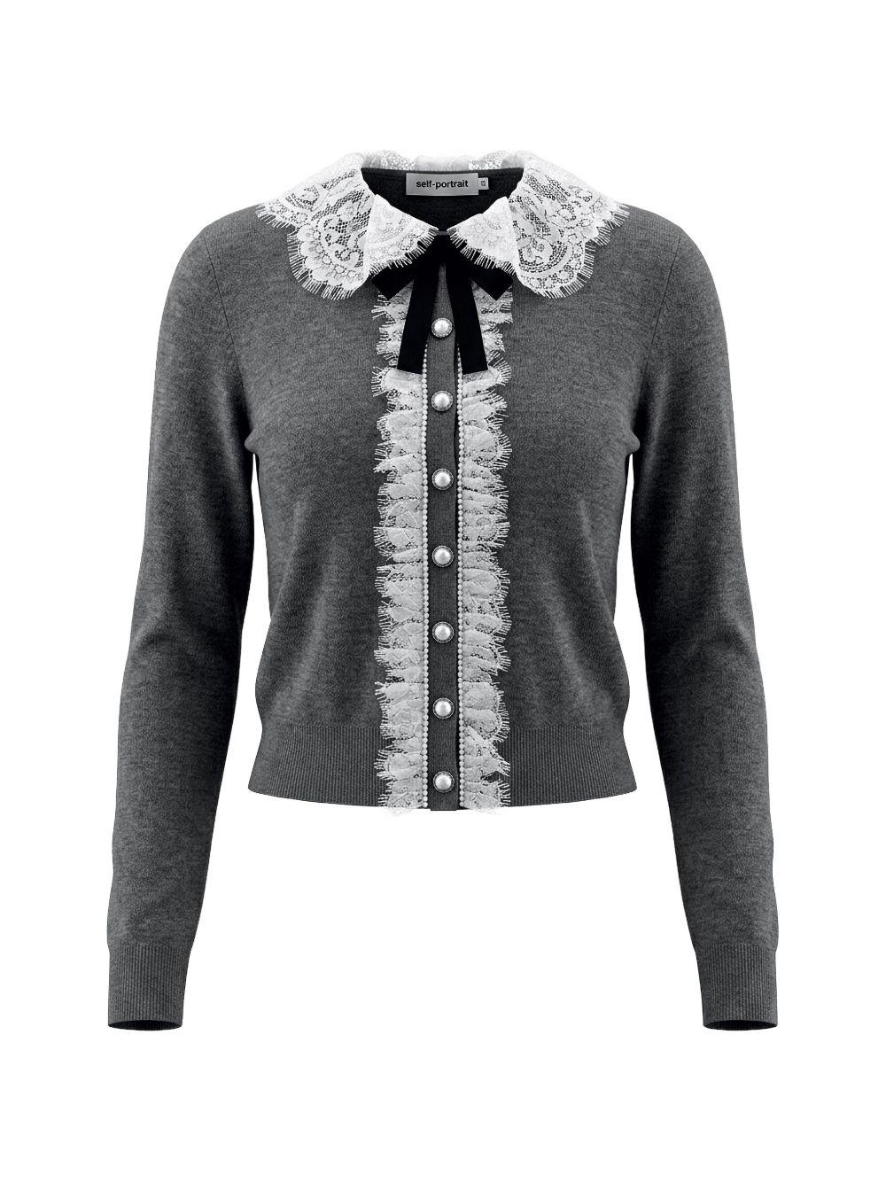 Cardigan con colletto in pizzo e dettaglio a fiocco in grigio 
