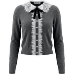 Cardigan con colletto in pizzo e dettaglio a fiocco in grigio 