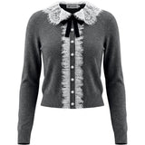 Cardigan con colletto in pizzo e dettaglio a fiocco in grigio 