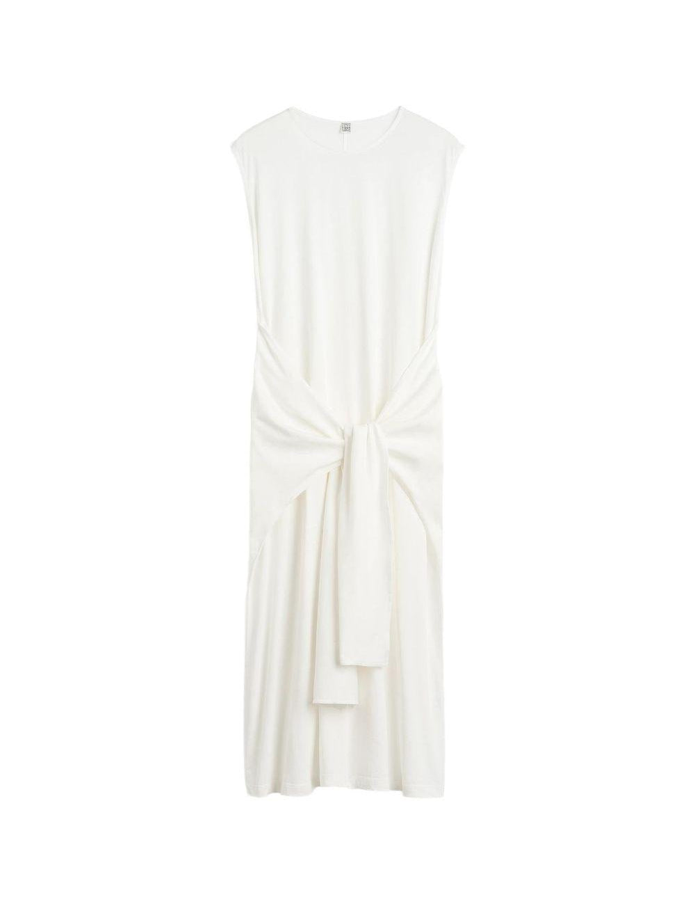 Abito midi con cintura in vita in bianco 
