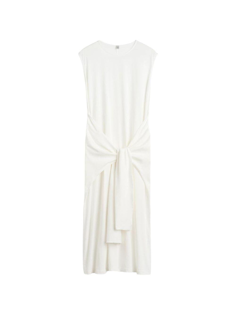 Abito midi con cintura in vita in bianco 