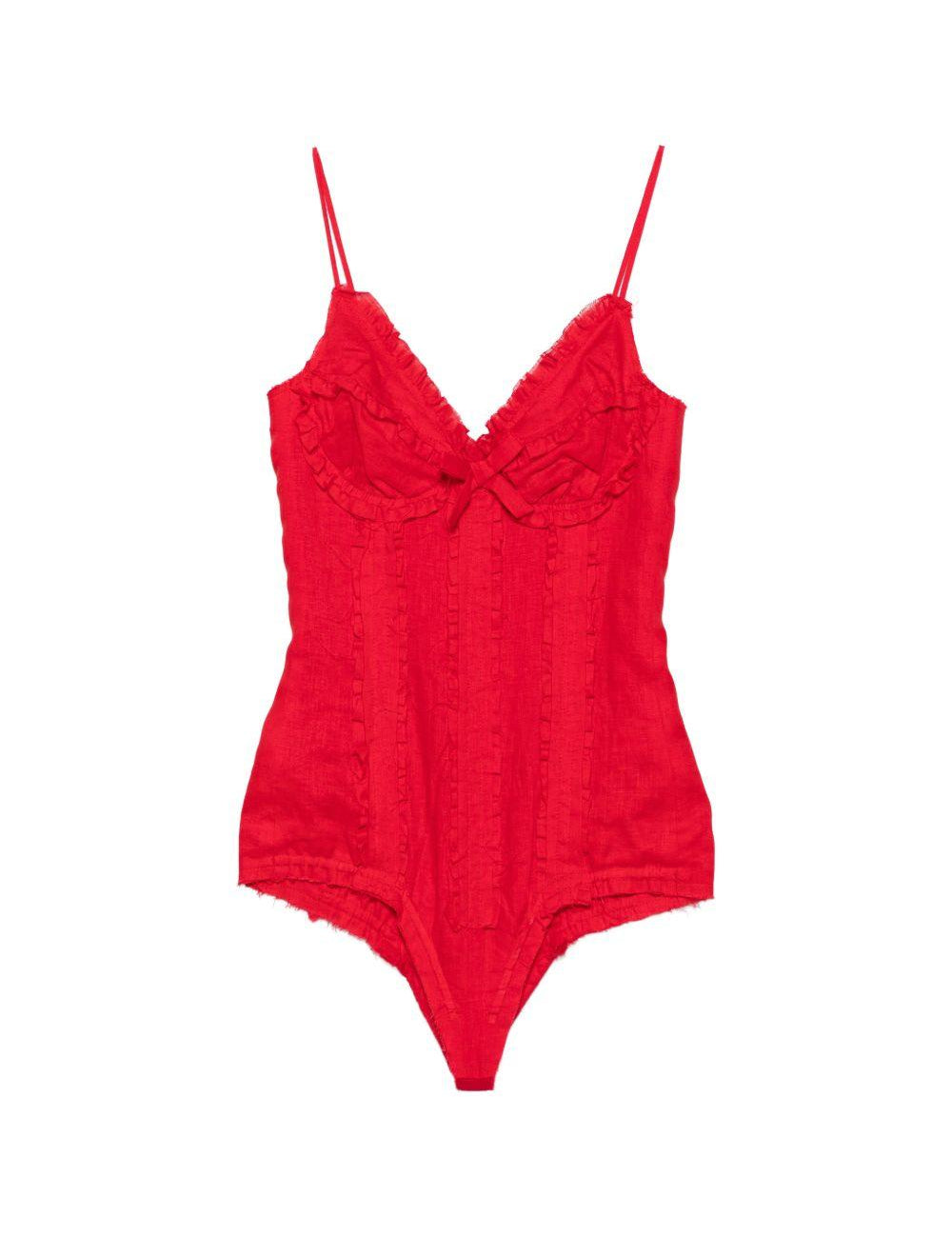 Body con volant e dettaglio a fiocco in rosso Shushu/tong - donna 