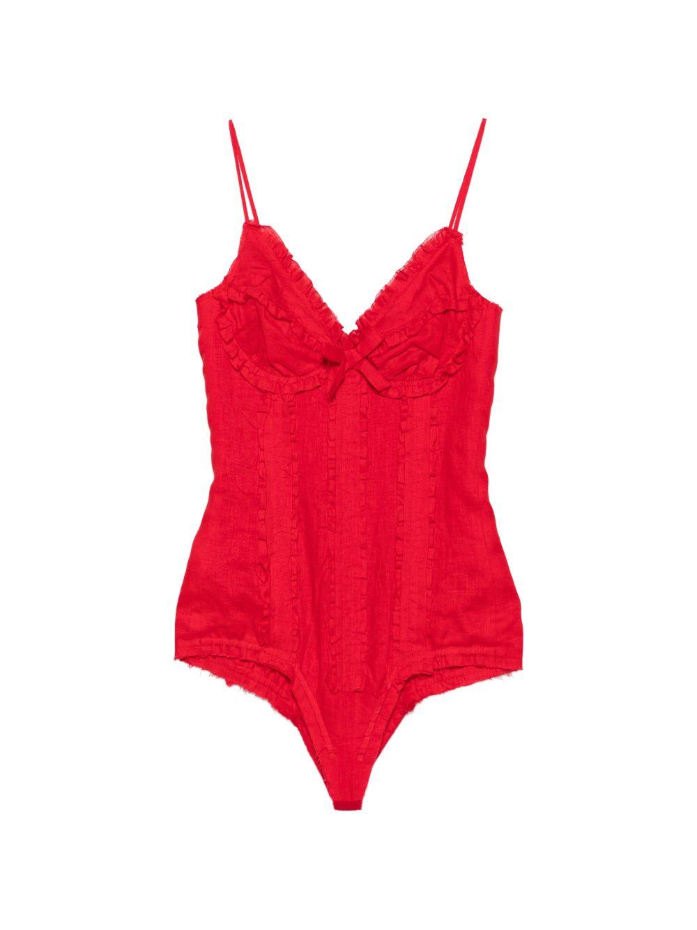 Body con volant e dettaglio a fiocco in rosso Shushu/tong - donna 