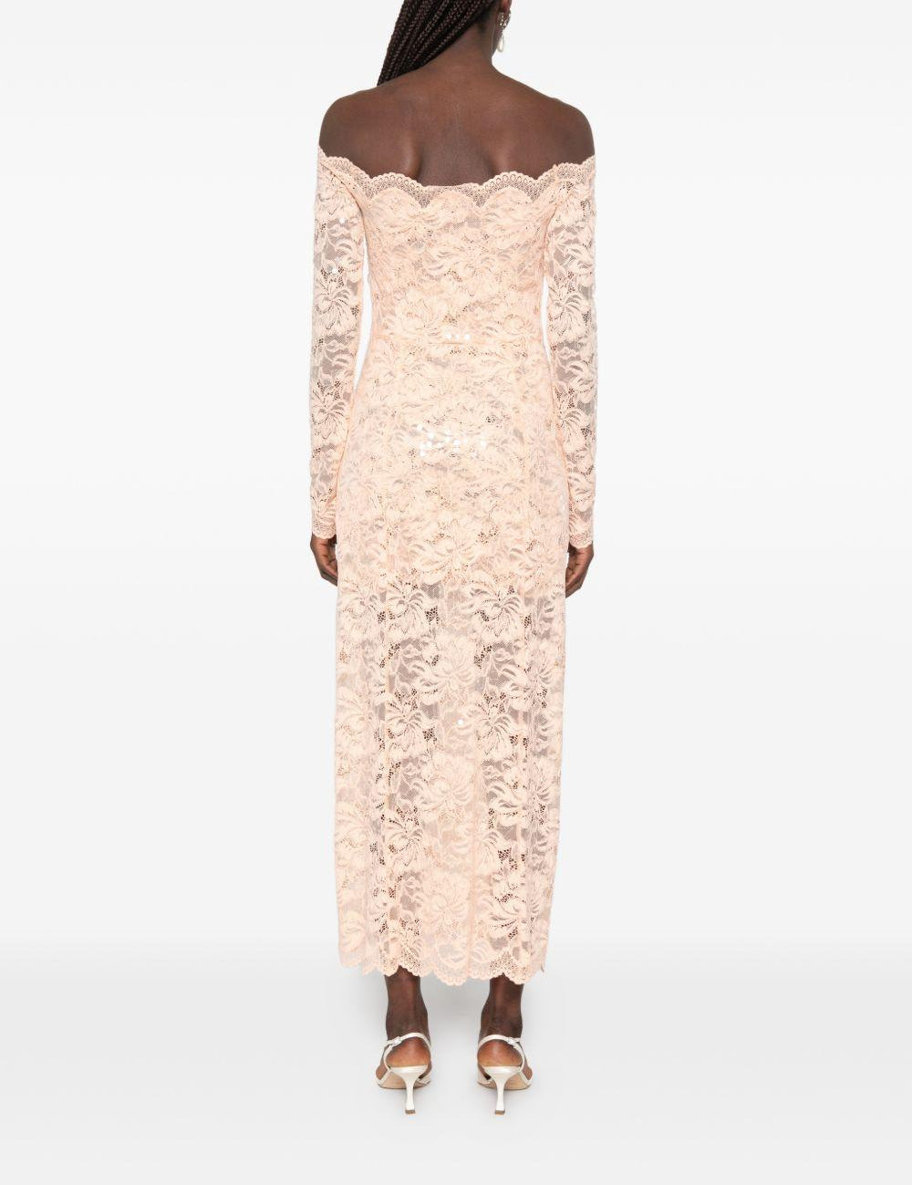 Abito midi a maniche lunghe in pizzo floreale in rosa Rabanne - donna 