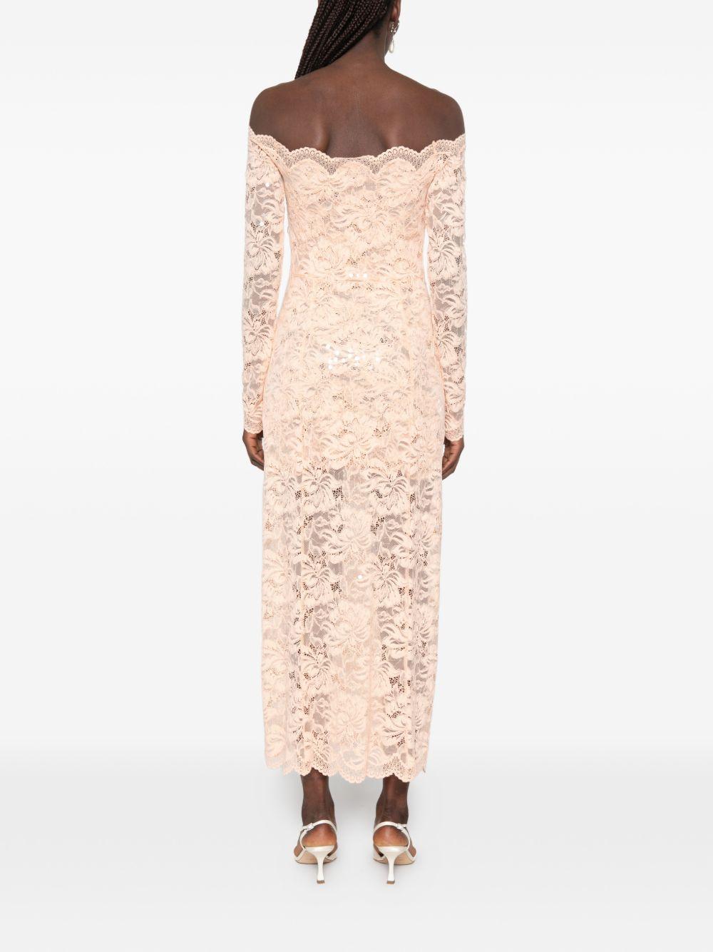 Abito midi a maniche lunghe in pizzo floreale in rosa Rabanne - donna 