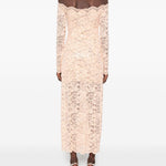 Abito midi a maniche lunghe in pizzo floreale in rosa Rabanne - donna 