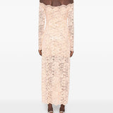 Abito midi a maniche lunghe in pizzo floreale in rosa Rabanne - donna 