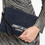 Clutch con logo stampato in rafia in blu Jimmy choo - donna 