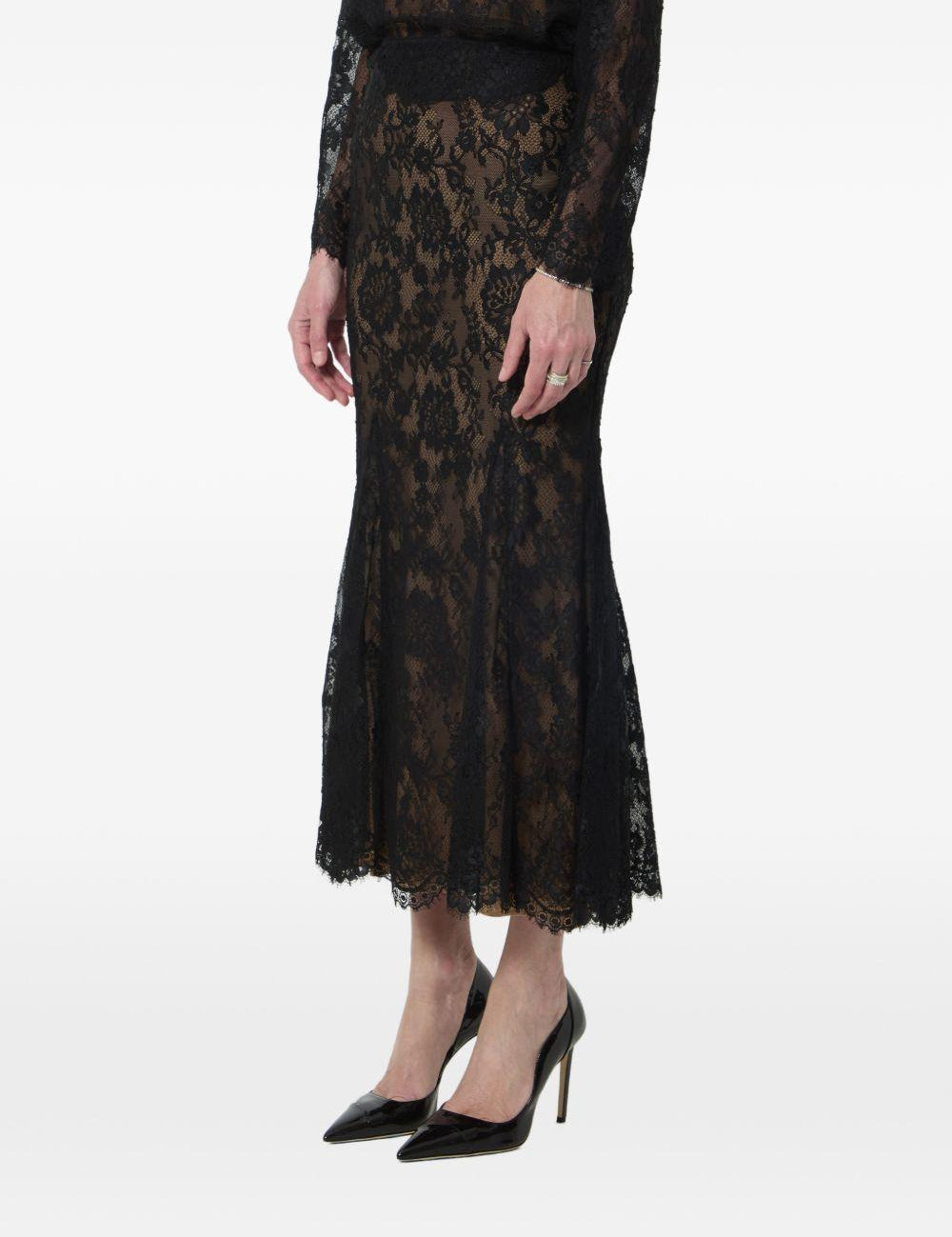 Gonna midi in pizzo in nero 