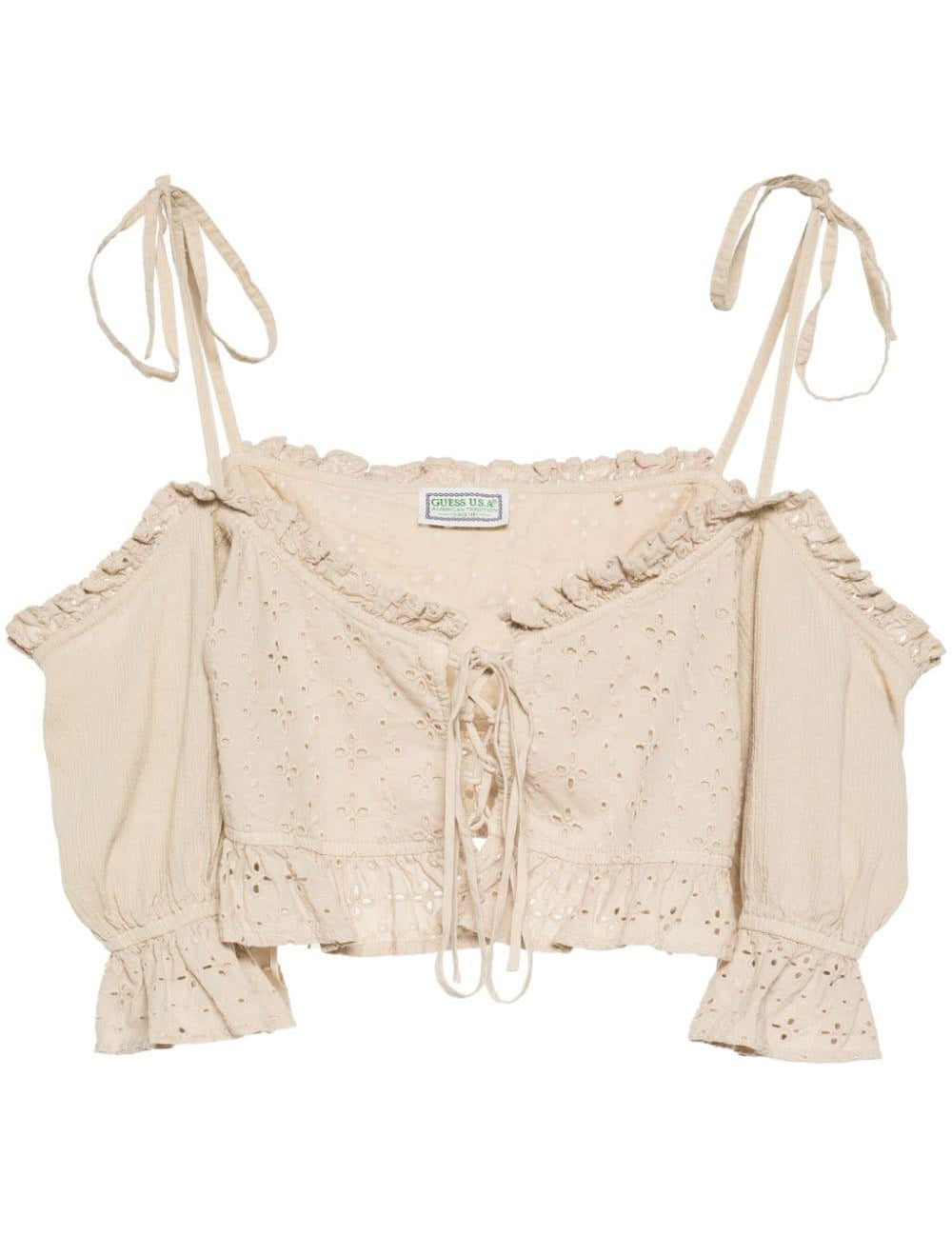Top crop in pizzo sangallo in beige Guess USA - donna 
