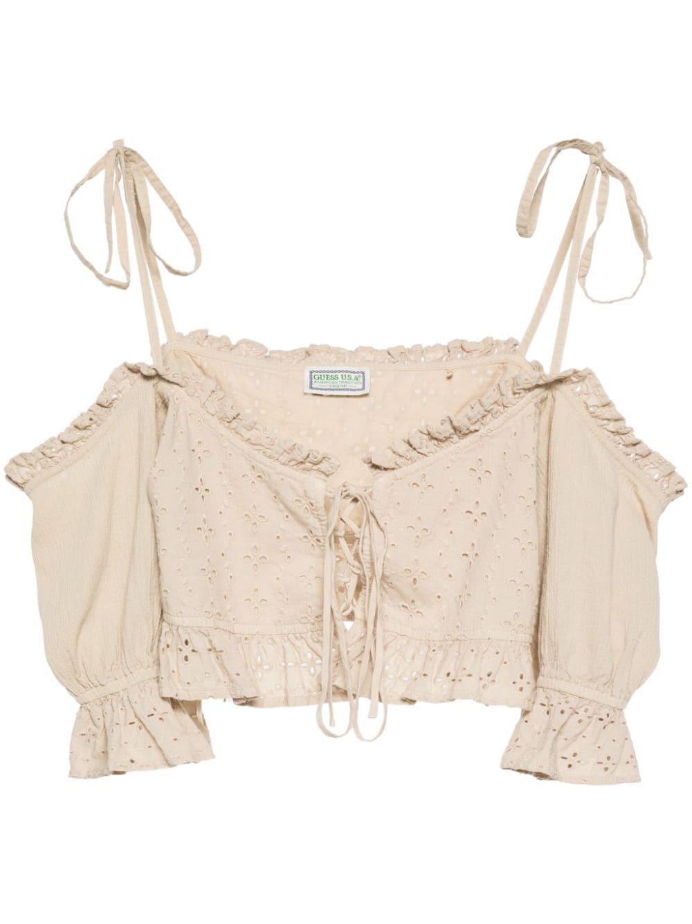 Top crop in pizzo sangallo in beige Guess USA - donna 
