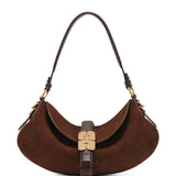Borsa a spalla Kat Baguette in suede marrone Ganni - donna 