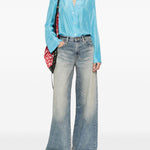 Camicia in seta con scollo a v in azzurro Forte forte - donna 