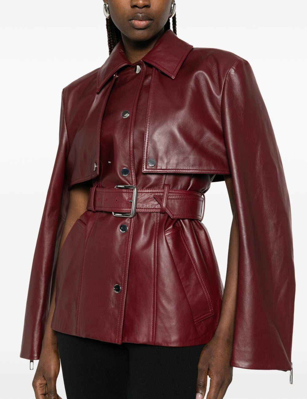 Giacca in pelle con cintura tenzone in bordeaux Maxmara sportmax - donna 