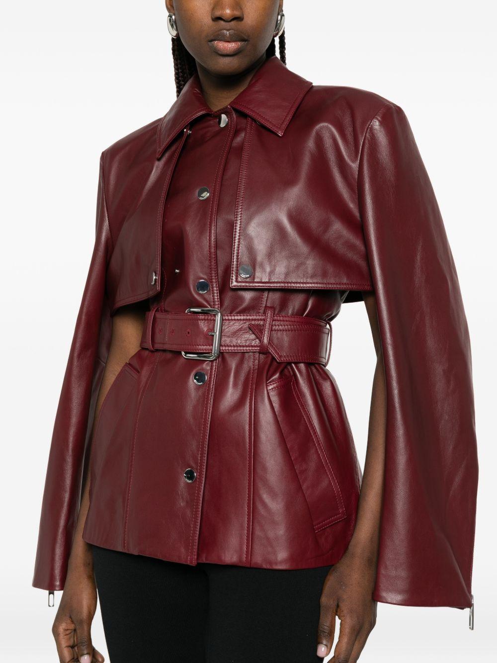Giacca in pelle con cintura tenzone in bordeaux Maxmara sportmax - donna 