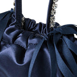 Borsa satinata con cristalli in blu 