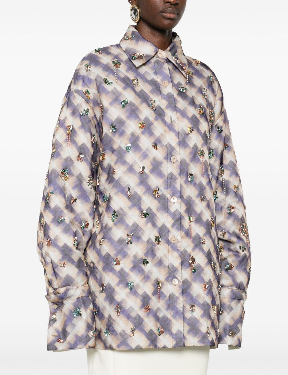 Giacca -camicia a quadri con cristalli in multicolore Dries van noten - donna 
