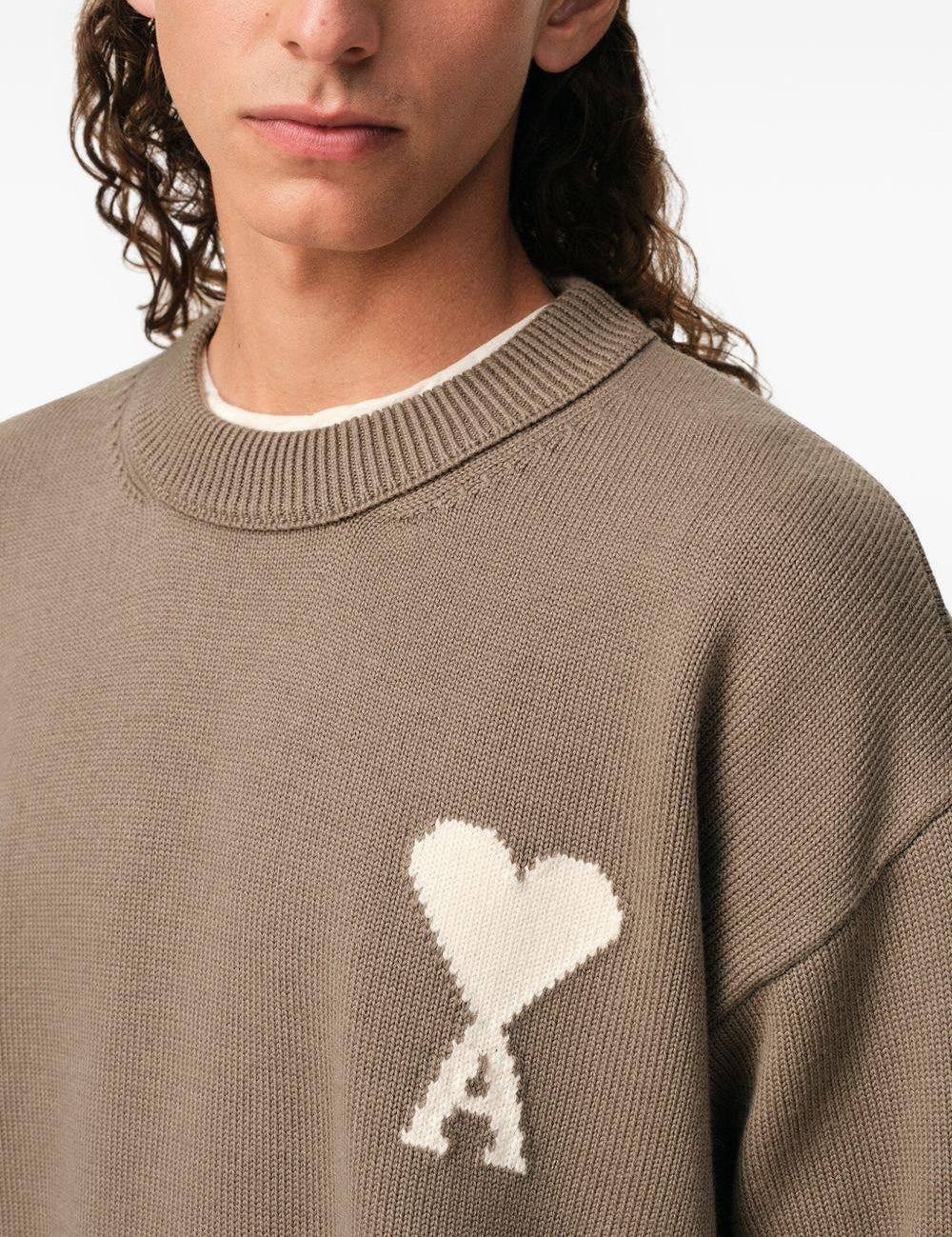 Maglione girocollo in marrone Ami paris - uomo 