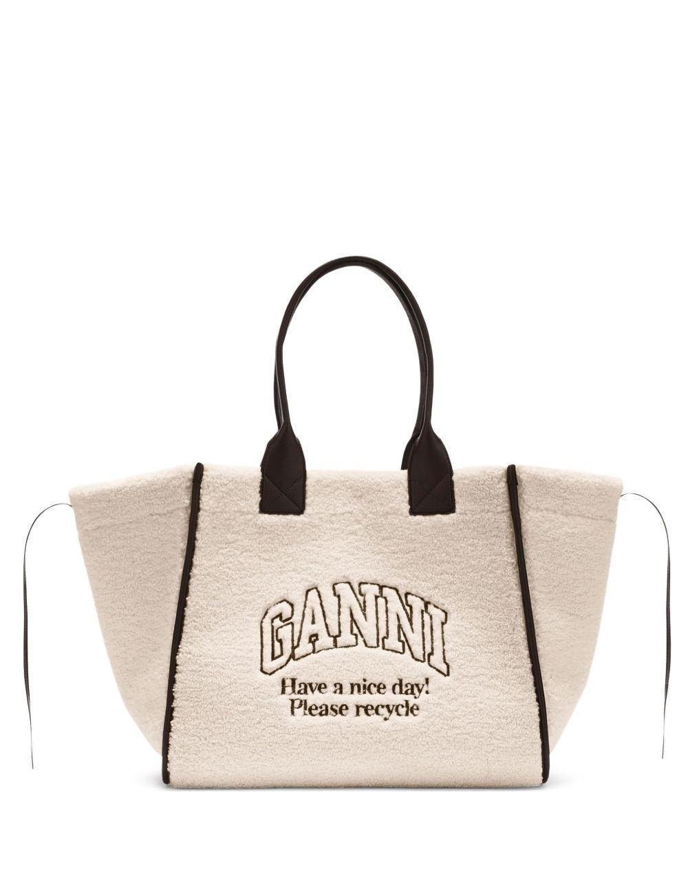 Borsa tote con logo in avorio Ganni - donna 