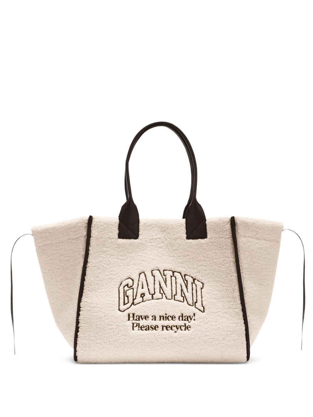 Borsa tote con logo in avorio Ganni - donna 