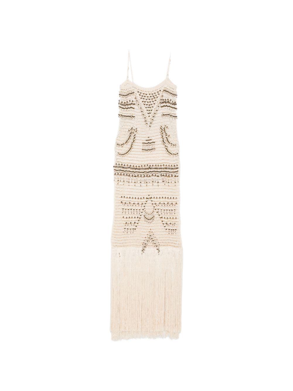 Abito lungo Takara con frange e decorazioni di perline in beige Bless - donna 