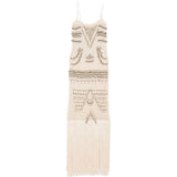Abito lungo Takara con frange e decorazioni di perline in beige Bless - donna 