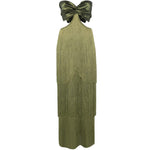 Abito lungo con frange in verde Bless - donna 