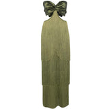 Abito lungo con frange in verde Bless - donna 