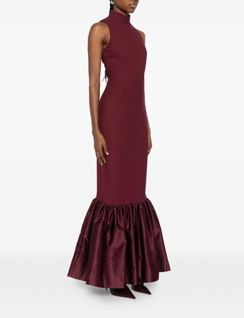 Abito lungo con volant in bordeaux Rotate holiday - donna 