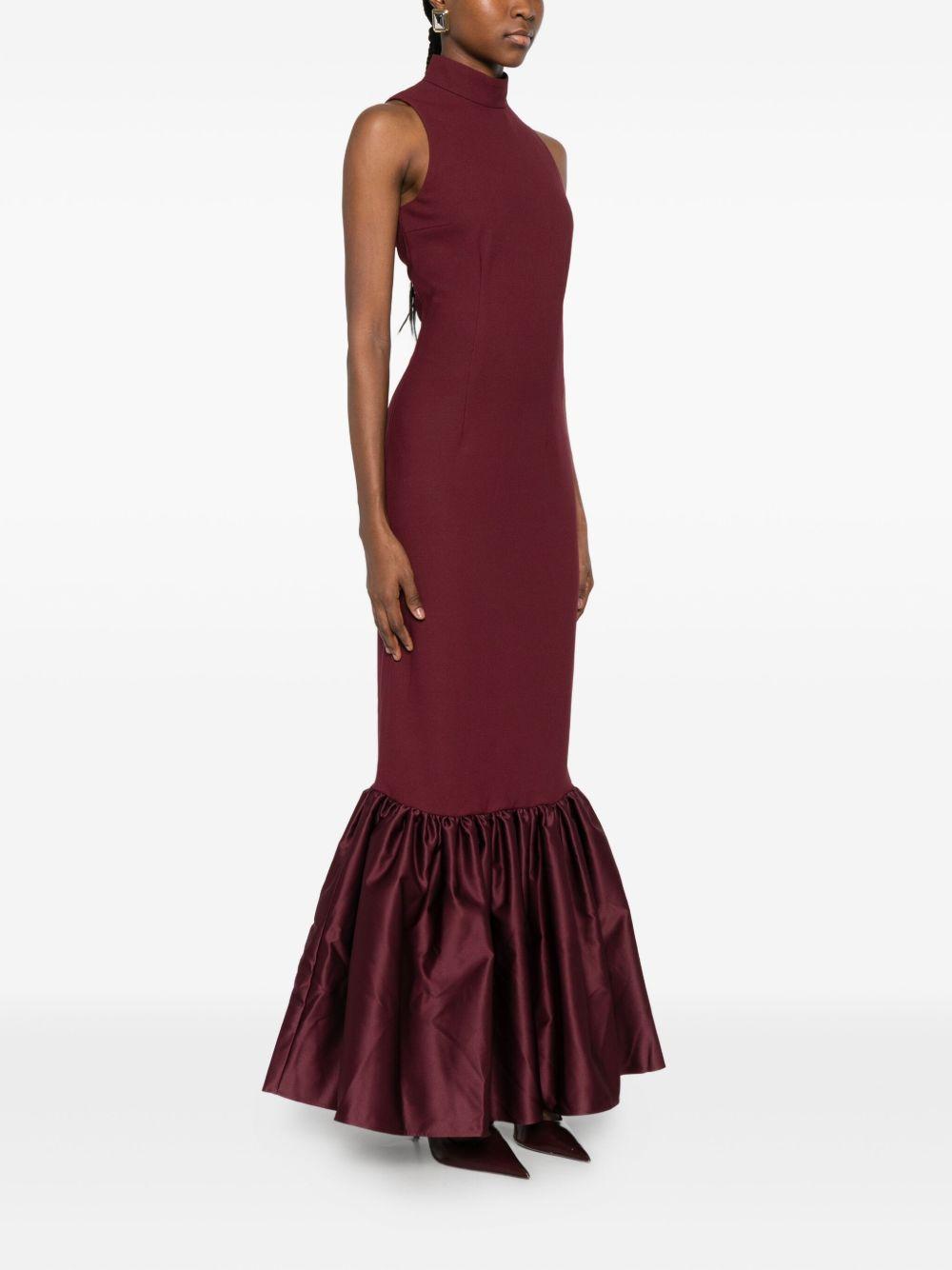 Abito lungo con volant in bordeaux Rotate holiday - donna 