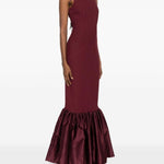 Abito lungo con volant in bordeaux Rotate holiday - donna 