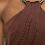 Abito lungo con collo halter in marrone Amen - donna 