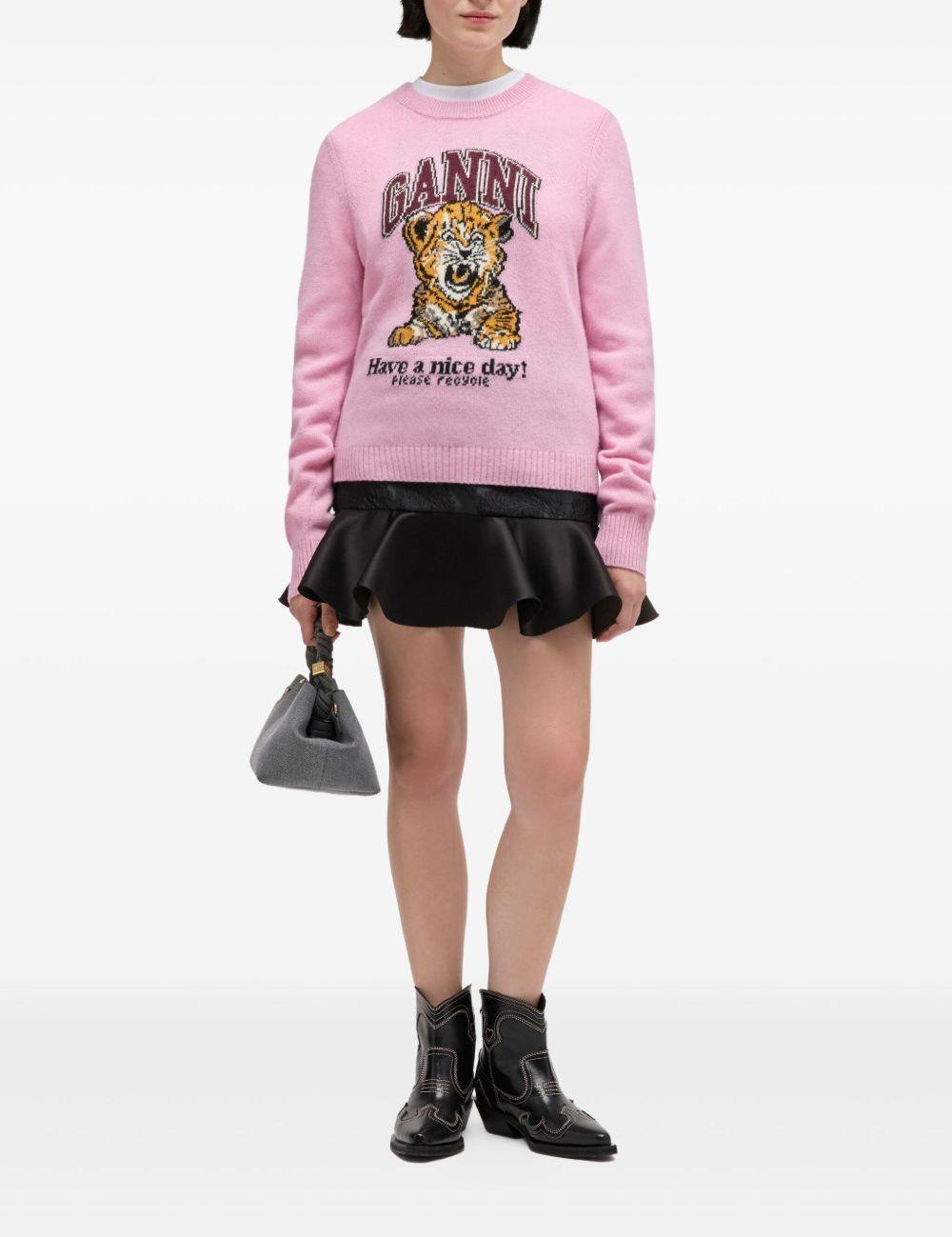 Maglione con intarsio in rosa Ganni - donna 