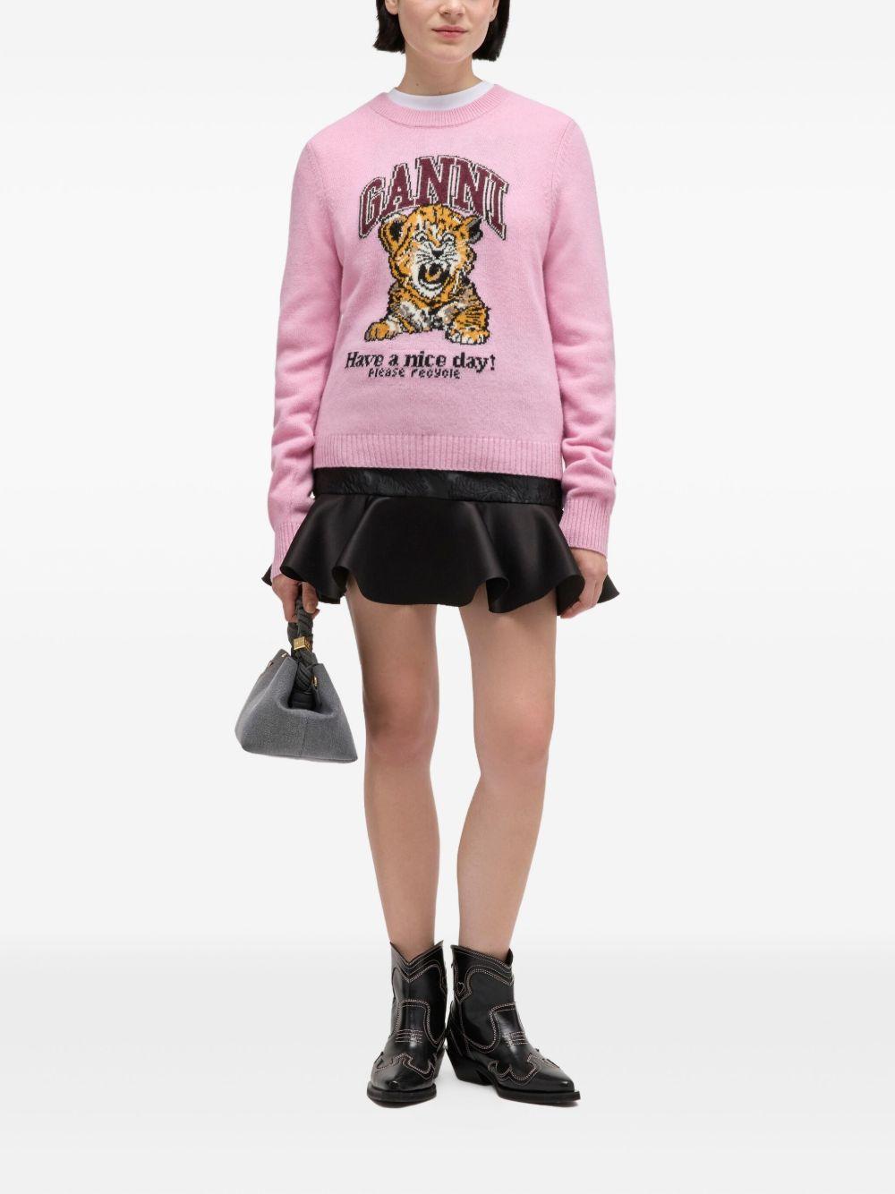 Maglione con intarsio in rosa Ganni - donna 
