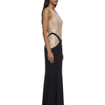 Abito maxi bicolore con paillettes in nero e beige Mugler - donna 