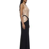 Abito maxi bicolore con paillettes in nero e beige Mugler - donna 