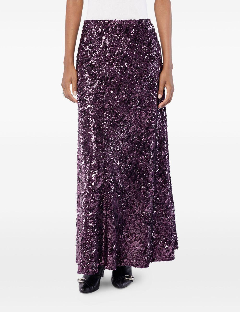 Gonna lunga con paillettes in viola Rabanne - donna 